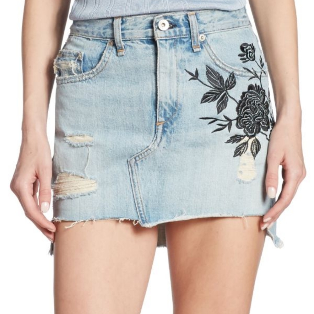 Rag & Bone Dive Floral Ramona Embroidery Denim Skirt